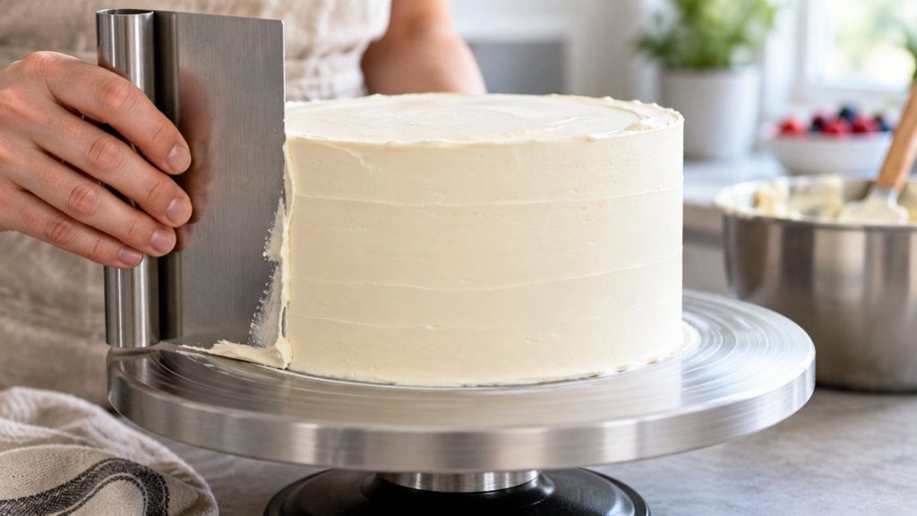 Lisser la crème d'un layer cake