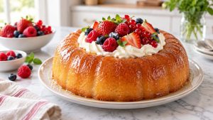 Savarin garni de chantilly et de fruits rouges