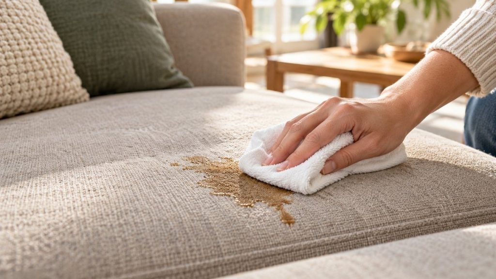 Tamponner une tache sur un canapé en tissu