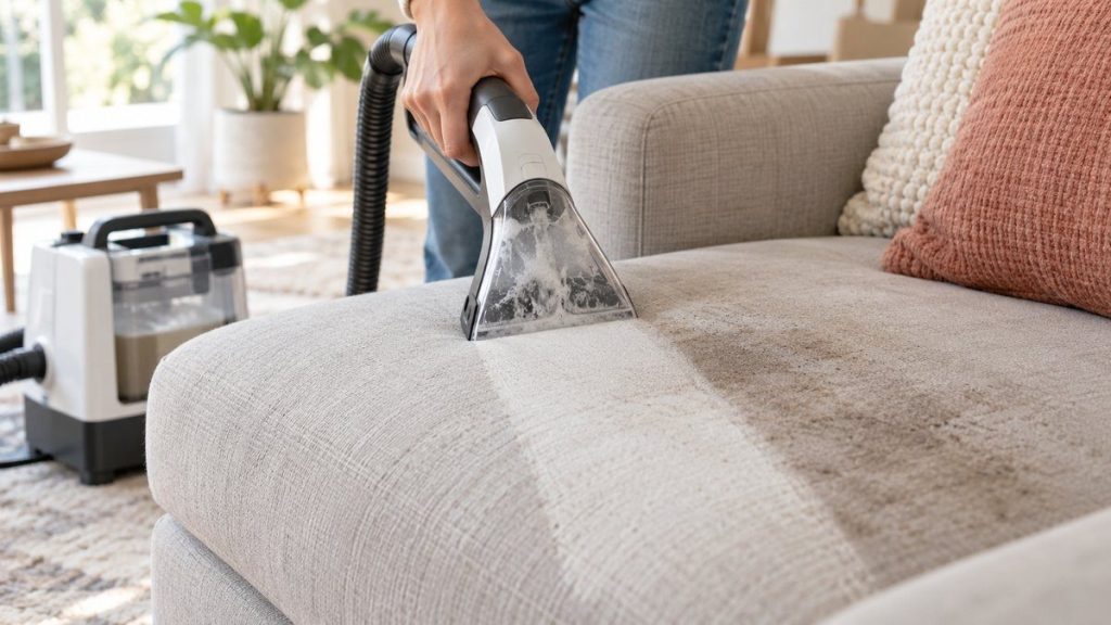 Nettoyeur détacheur textile sur un canapé