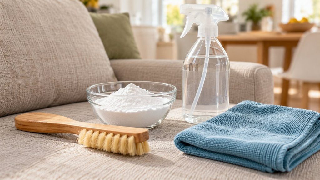 Matériel pour nettoyer un canapé en tissu