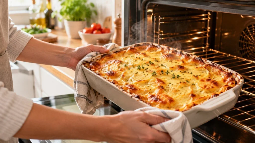 Gratin doré sorti d'un four propre