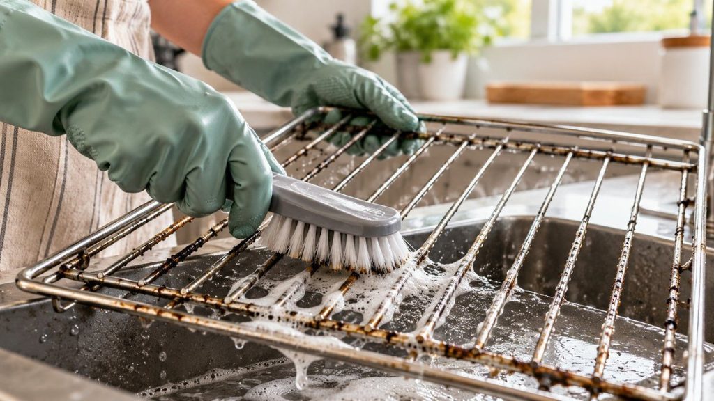 Frotter la grille du four à la brosse