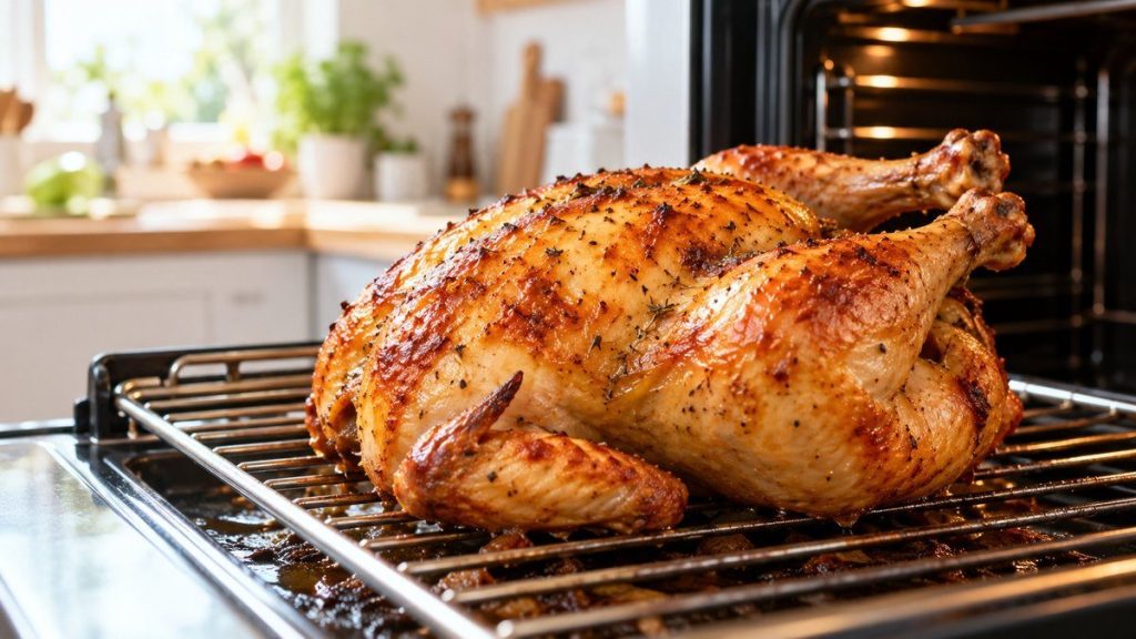 Poulet rôti sur une grille de four propre