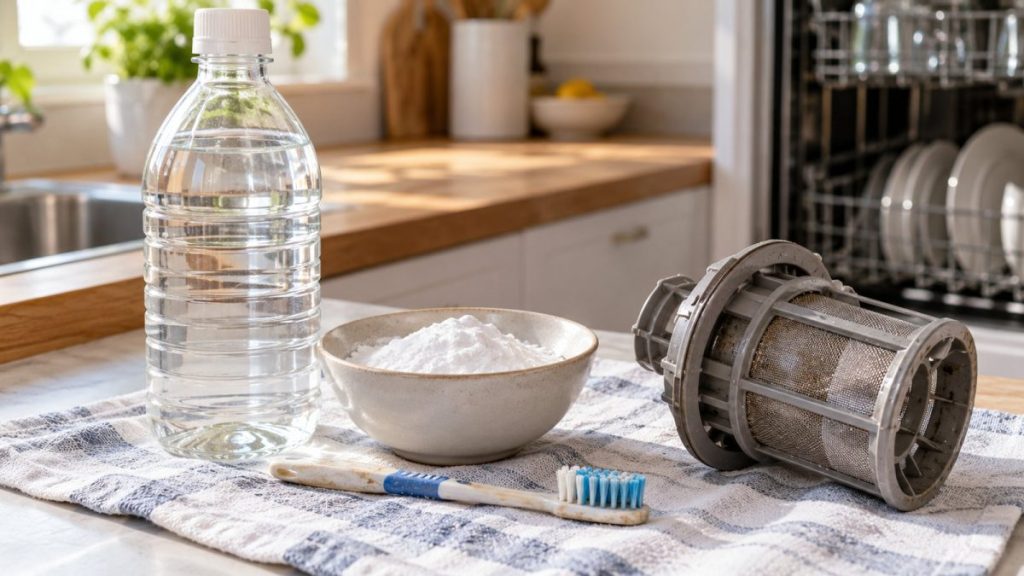 Vinaigre, bicarbonate et filtre de lave-vaisselle