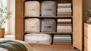 Couettes rangées dans une armoire