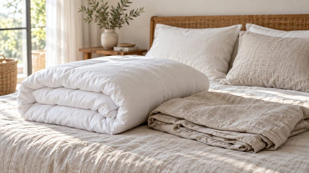 Couette, housse et oreillers pour un lit double